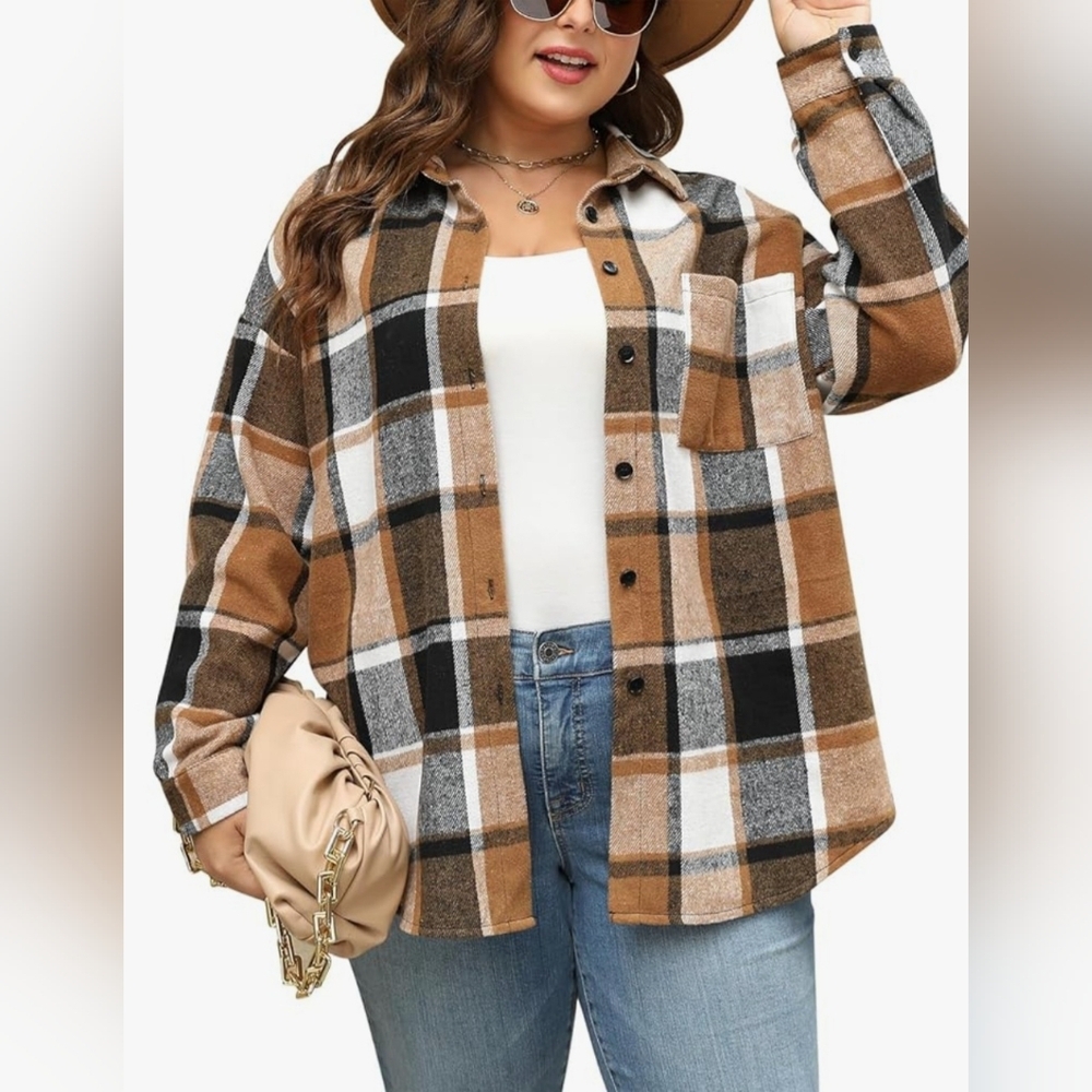 Plaid Women Shirt in Brown and White